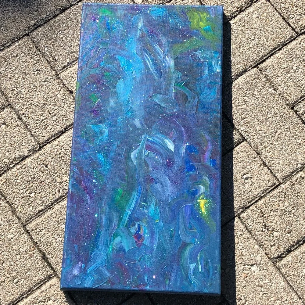 HANDCRAFTED SHADES OF OCEAN GLITTER ABSTRACT ART